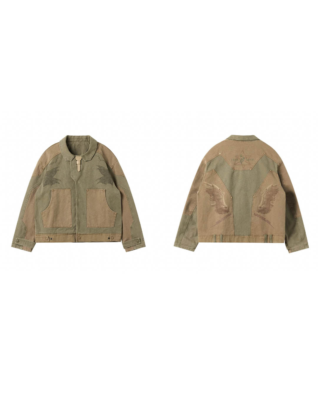 JHYQ Contrast Color Stitching Printed Canvas Work Jacket