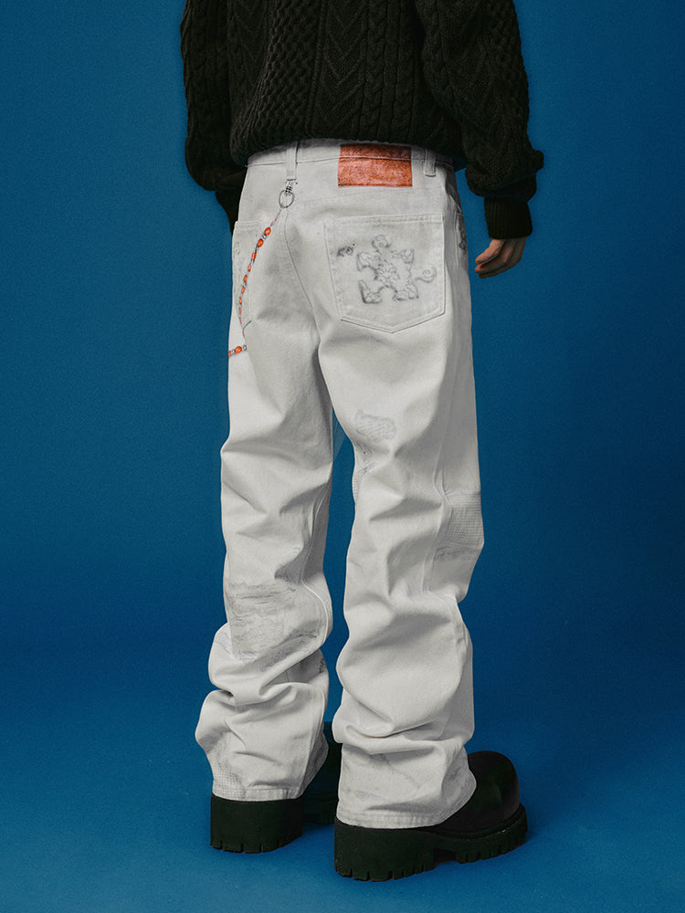 YADcrew Chain Embossed Print Jeans