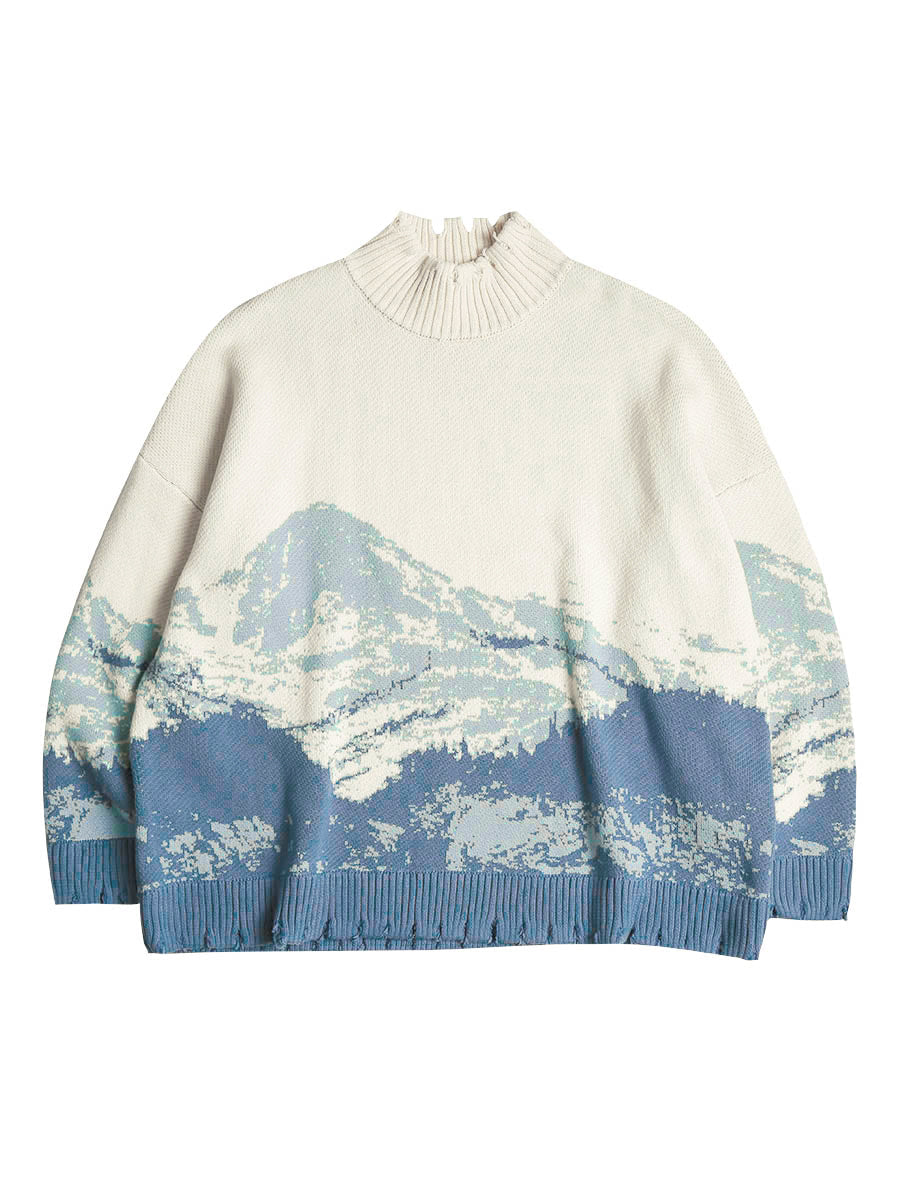 Harsh and Cruel Snow Mountain Destruction Knit Sweater