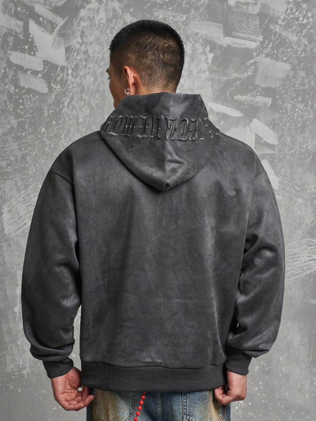 F3F Select Gothic Letters Embroidered Suede Hoodie