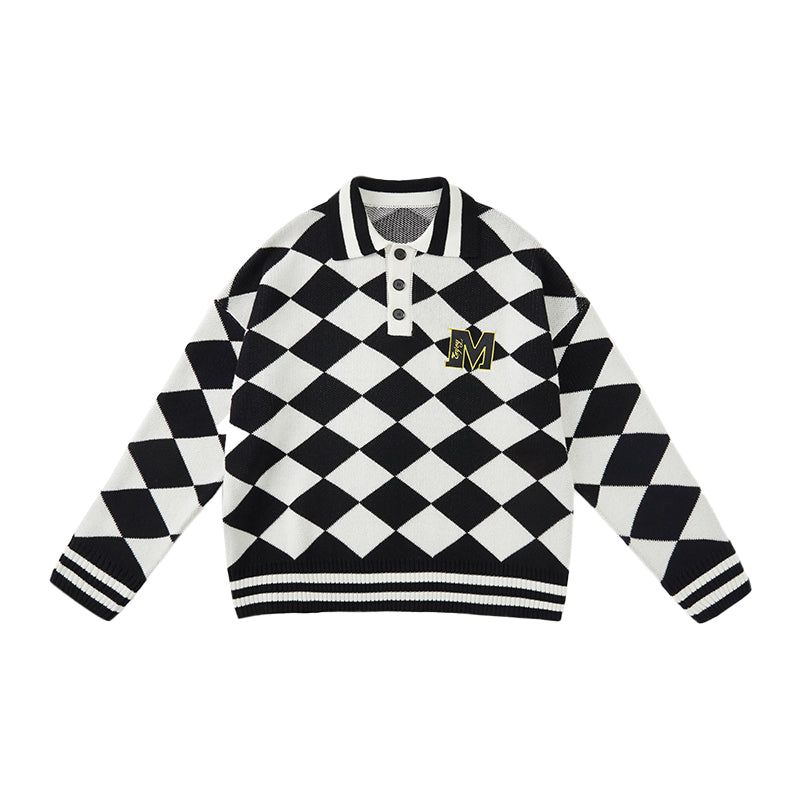 MEDM Diamond Sweater Long Sleeved Polo Shirt