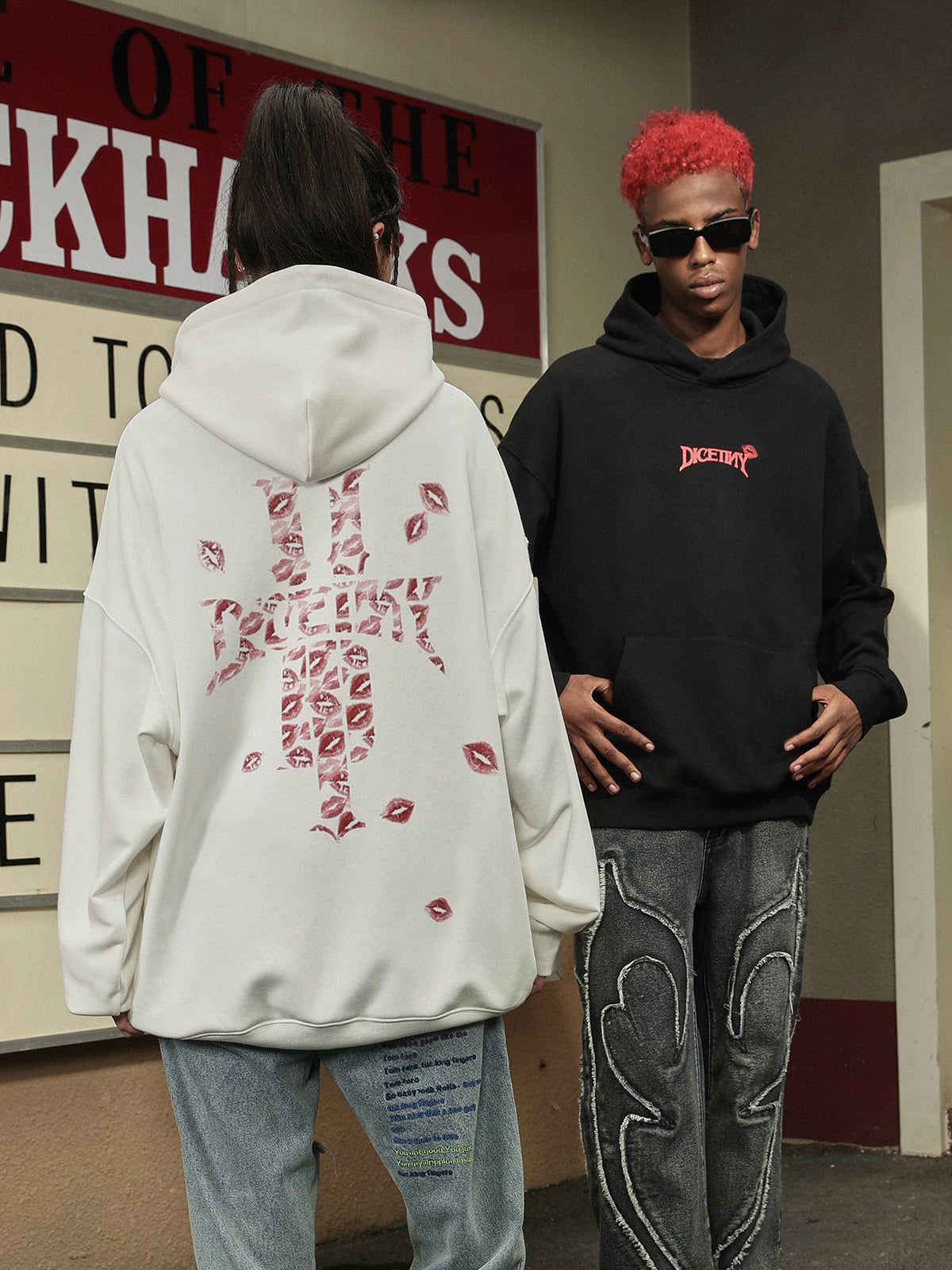 DICETINY Lipstick Logo Pattern Printed Hoodie