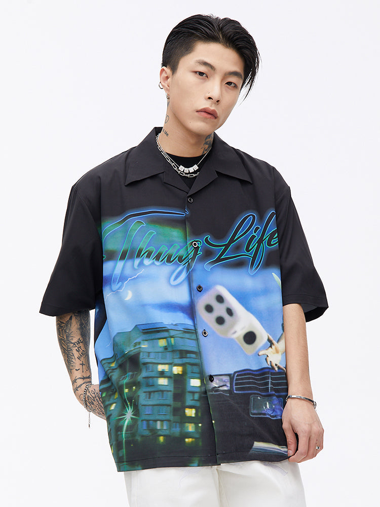 Thug Life Print Short Sleeved Shirt