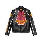 AFGK Badge Stitching Leather Racing Jacket