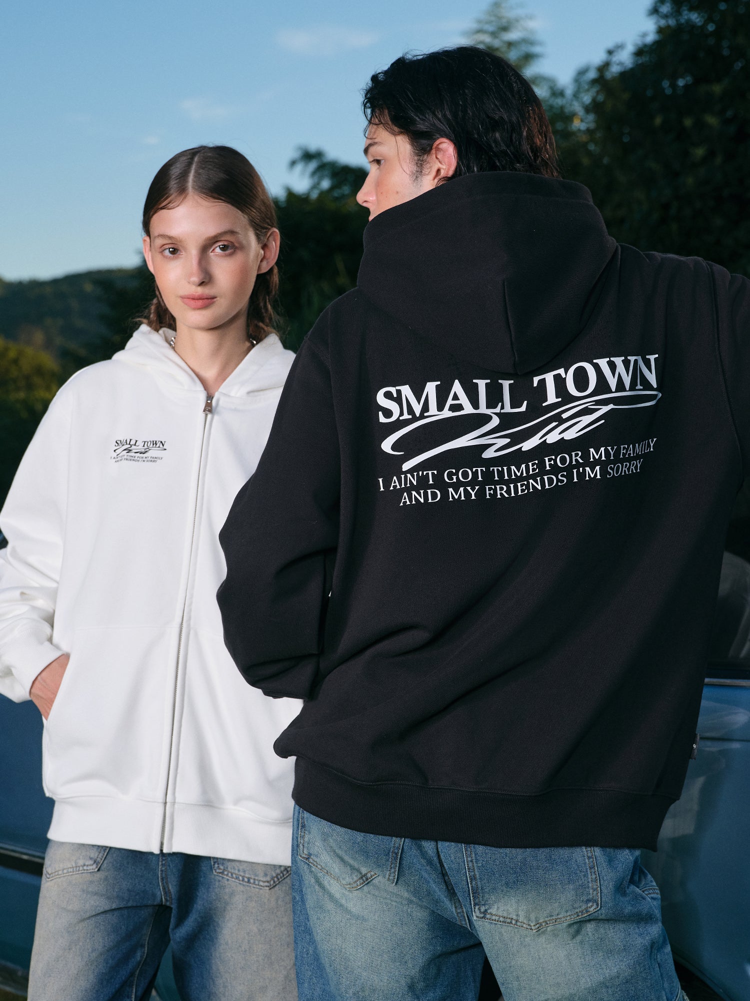 Small Town Kid Font Typography Logo Zip Up Hoodie
