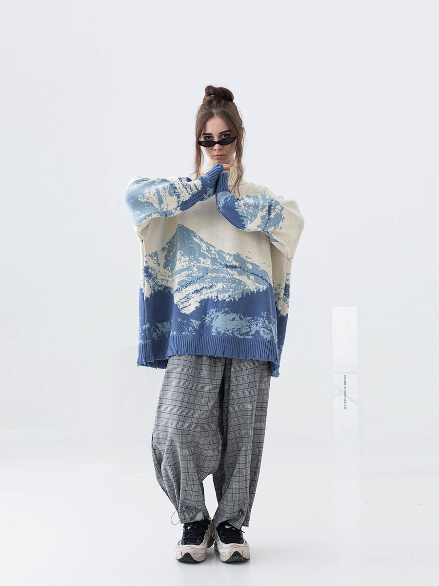 Harsh and Cruel Snow Mountain Destruction Knit Sweater
