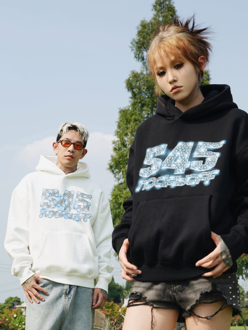S45 Ice Blue Full Diamond Print Logo Hoodie