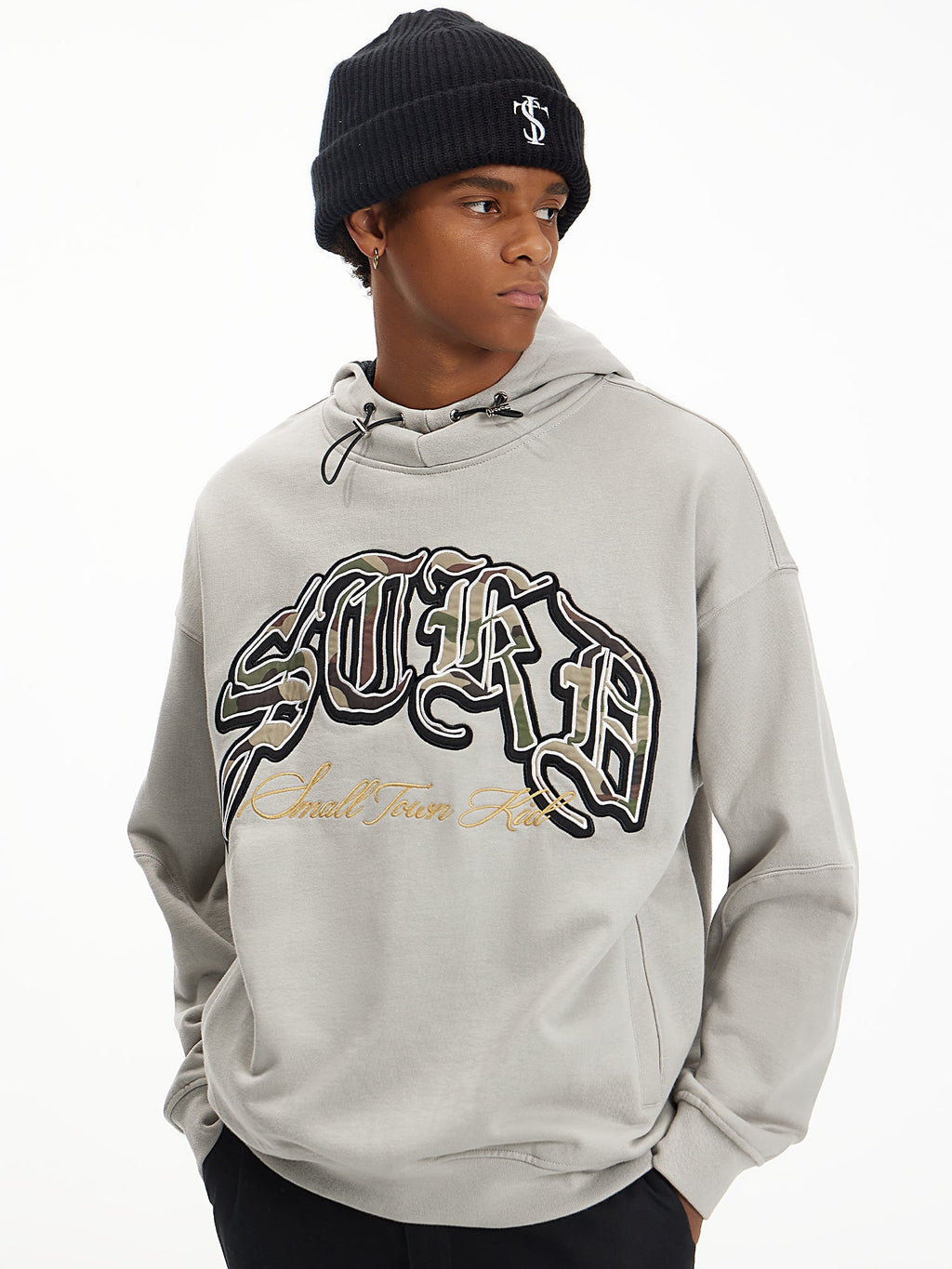 Small Town Kid Camouflage Embroidered Patch Hoodie