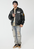 F2CE Destruction Embroidered LOGO Straight Denim Jeans Pants