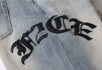 F2CE Destruction Embroidered LOGO Straight Denim Jeans Pants