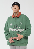 F2CE Fire 2 Cold Ego LOGO Vintage Print Polo Sweatshirts