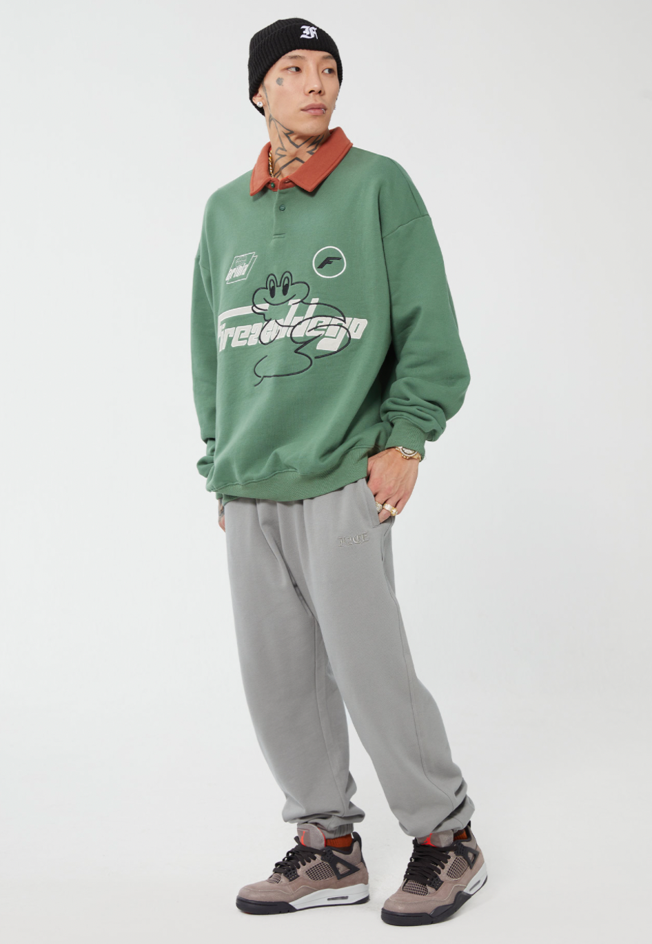F2CE Fire 2 Cold Ego LOGO Vintage Print Polo Sweatshirts