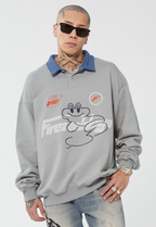 F2CE Fire 2 Cold Ego LOGO Vintage Print Polo Sweatshirts