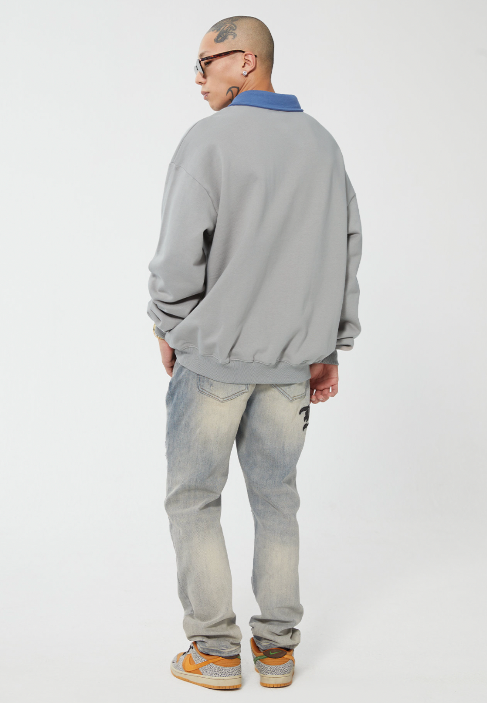 F2CE Fire 2 Cold Ego LOGO Vintage Print Polo Sweatshirts