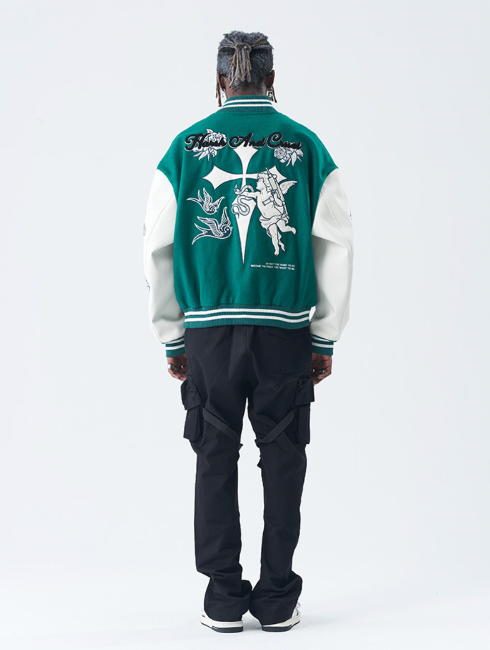Harsh and Cruel Cross Angel Embroidered Varsity Jacket