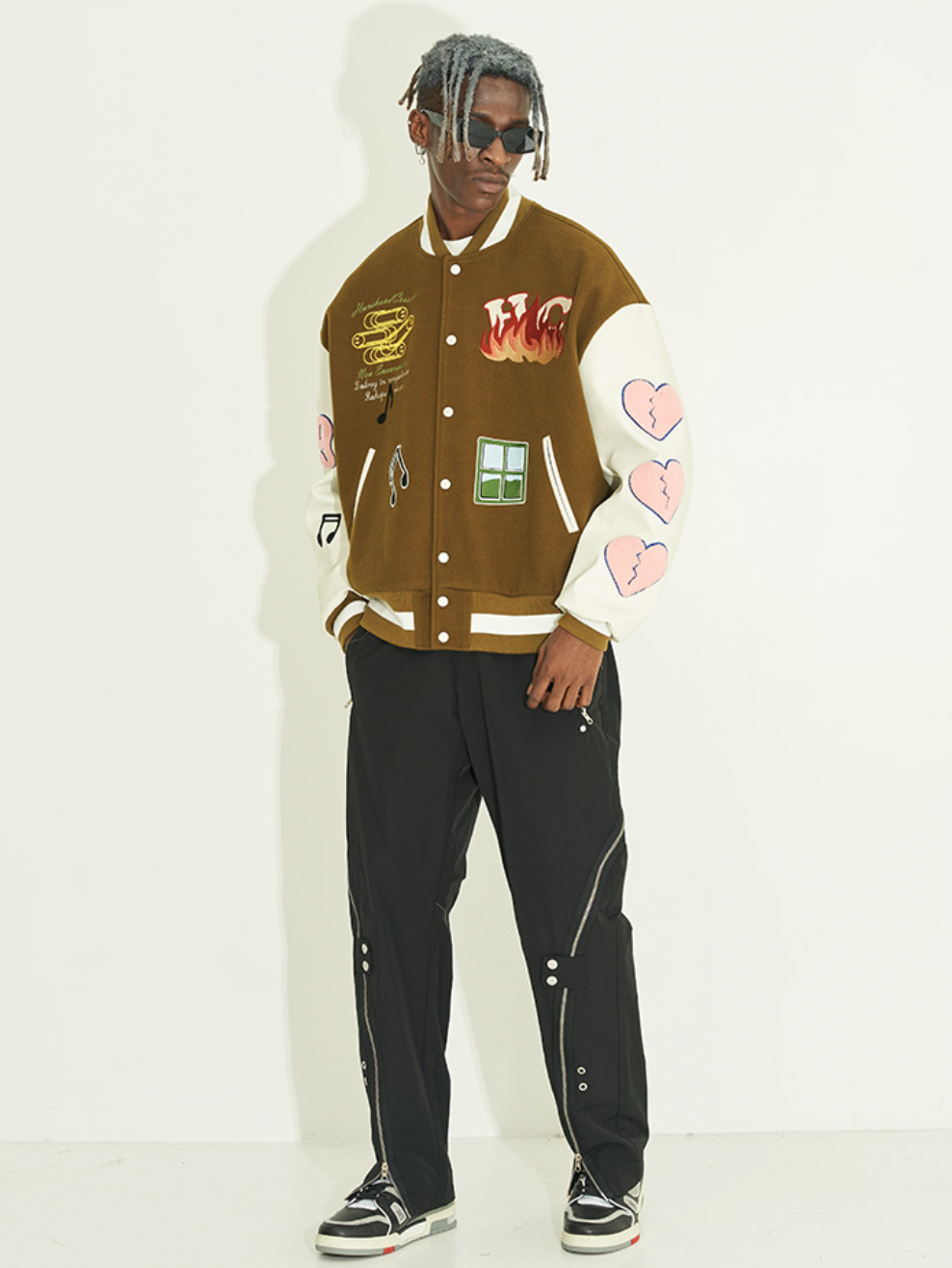 Harsh and Cruel Graffiti Logo Smiley Face Love Heart UFO Varsity Jacket