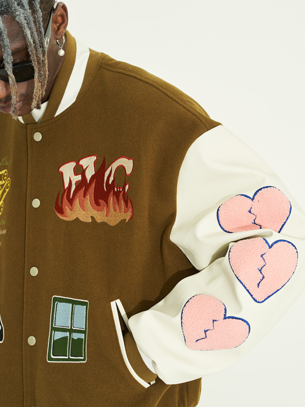 Harsh and Cruel Graffiti Logo Smiley Face Love Heart UFO Varsity Jacket