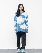 Harsh and Cruel Blue Sky Cloud Ripped Knit Sweater