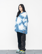 Harsh and Cruel Blue Sky Cloud Ripped Knit Sweater