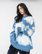 Harsh and Cruel Blue Sky Cloud Ripped Knit Sweater