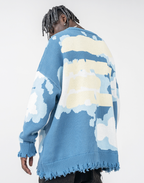Harsh and Cruel Blue Sky Cloud Ripped Knit Sweater