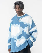 Harsh and Cruel Blue Sky Cloud Ripped Knit Sweater