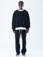 Harsh and Cruel Patch Label Distressed Knit Sweater