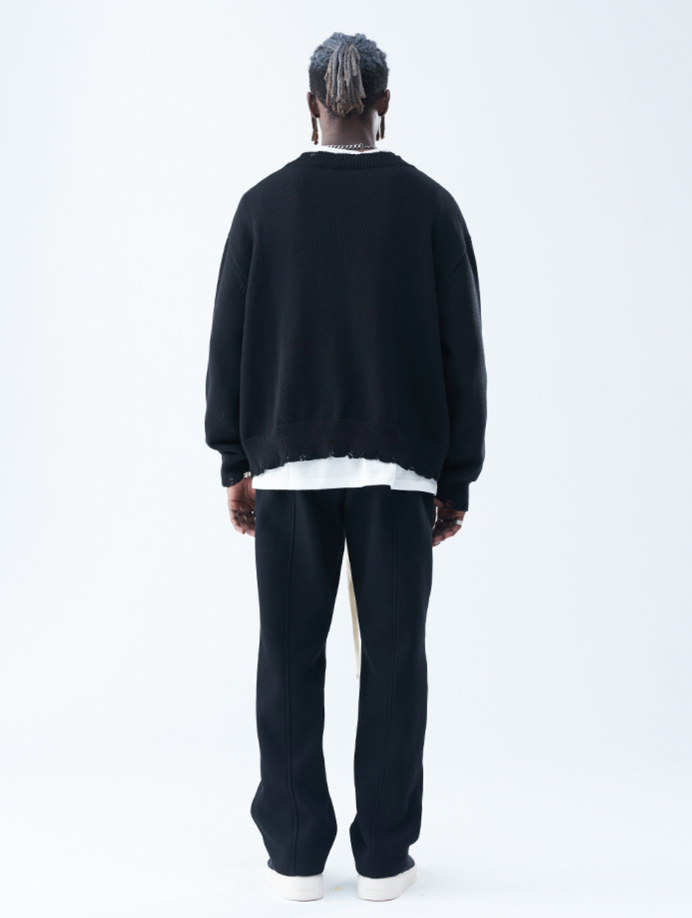 Harsh and Cruel Patch Label Distressed Knit Sweater