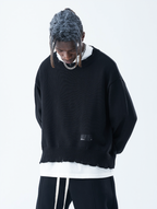 Harsh and Cruel Patch Label Distressed Knit Sweater