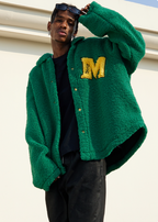 MEDM Logo Letters Embroidered Sherpa Fleece Boa Jacket