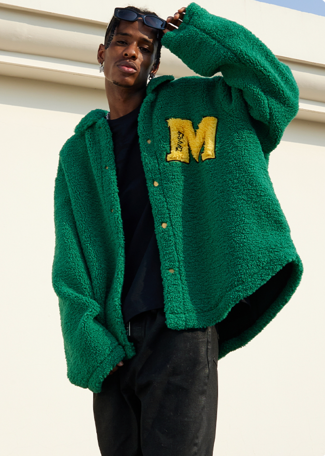 MEDM Logo Letters Embroidered Sherpa Fleece Boa Jacket