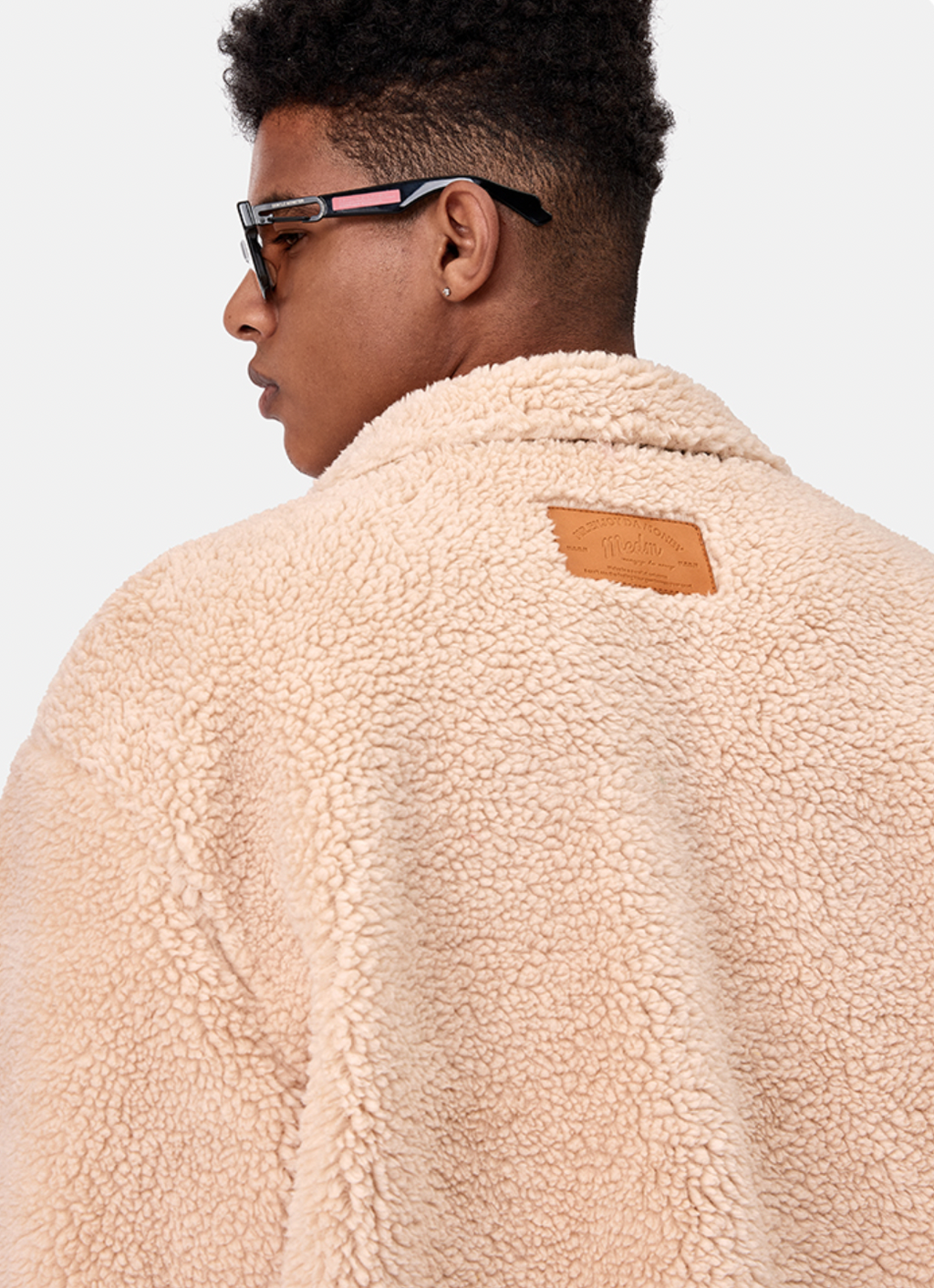 MEDM Logo Letters Embroidered Sherpa Fleece Boa Jacket