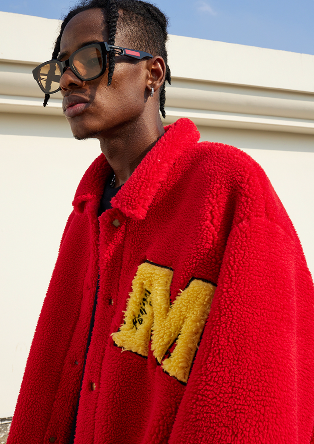 MEDM Logo Letters Embroidered Sherpa Fleece Boa Jacket