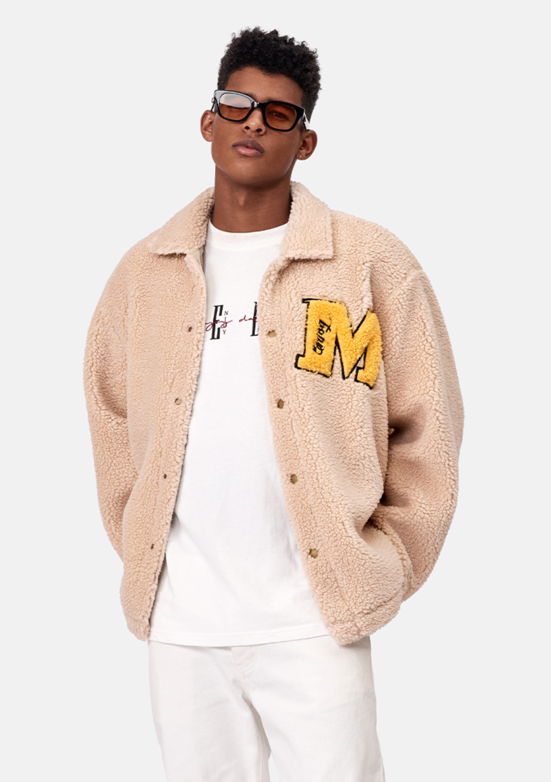 MEDM Logo Letters Embroidered Sherpa Fleece Boa Jacket