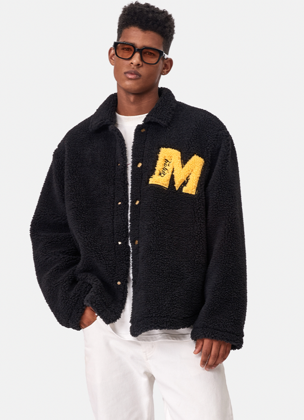 MEDM Logo Letters Embroidered Sherpa Fleece Boa Jacket
