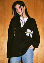 MEDM Embroidered Badge Knit Sweater Cardigan