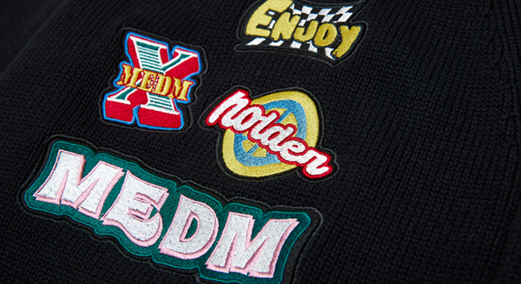 MEDM Embroidered Badge Knit Sweater Cardigan