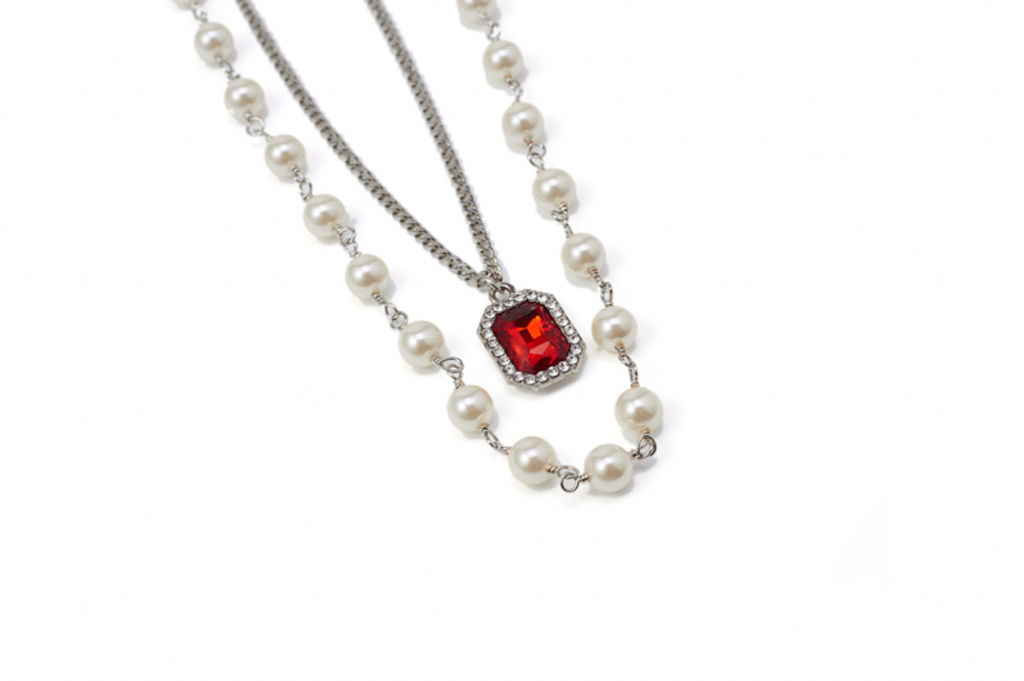 NboStore Pearl Stitching Red Gemstone Necklace