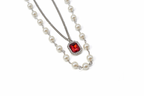 NboStore Pearl Stitching Red Gemstone Necklace