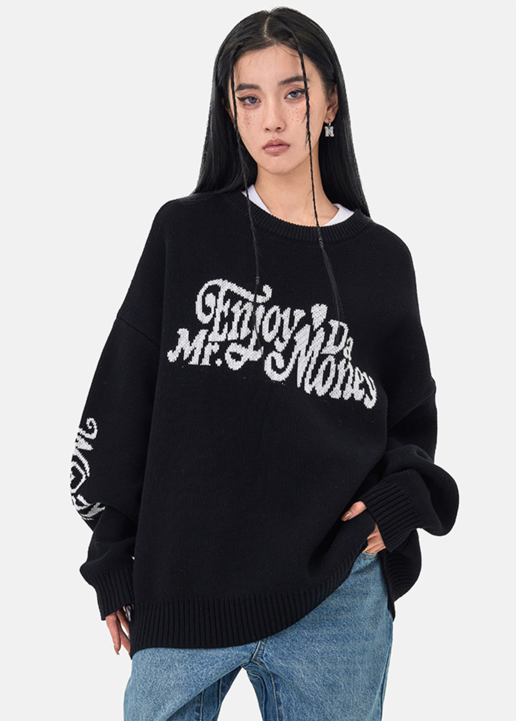 MEDM Flower Font Logo Knit Sweater