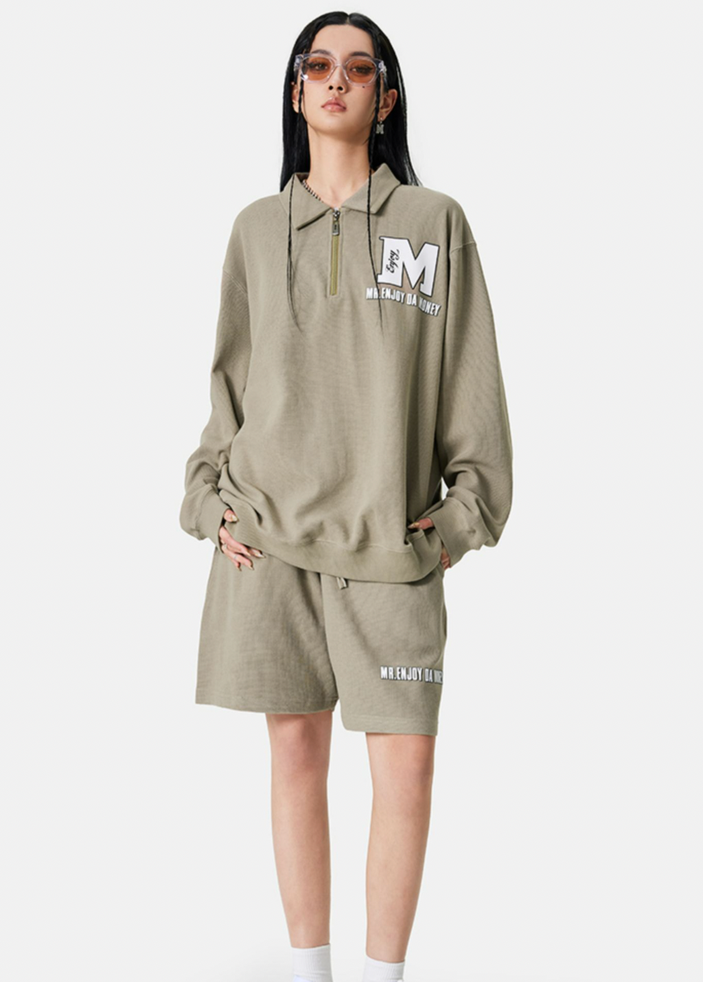 MEDM Waffle Half Zipper Polo Shirt