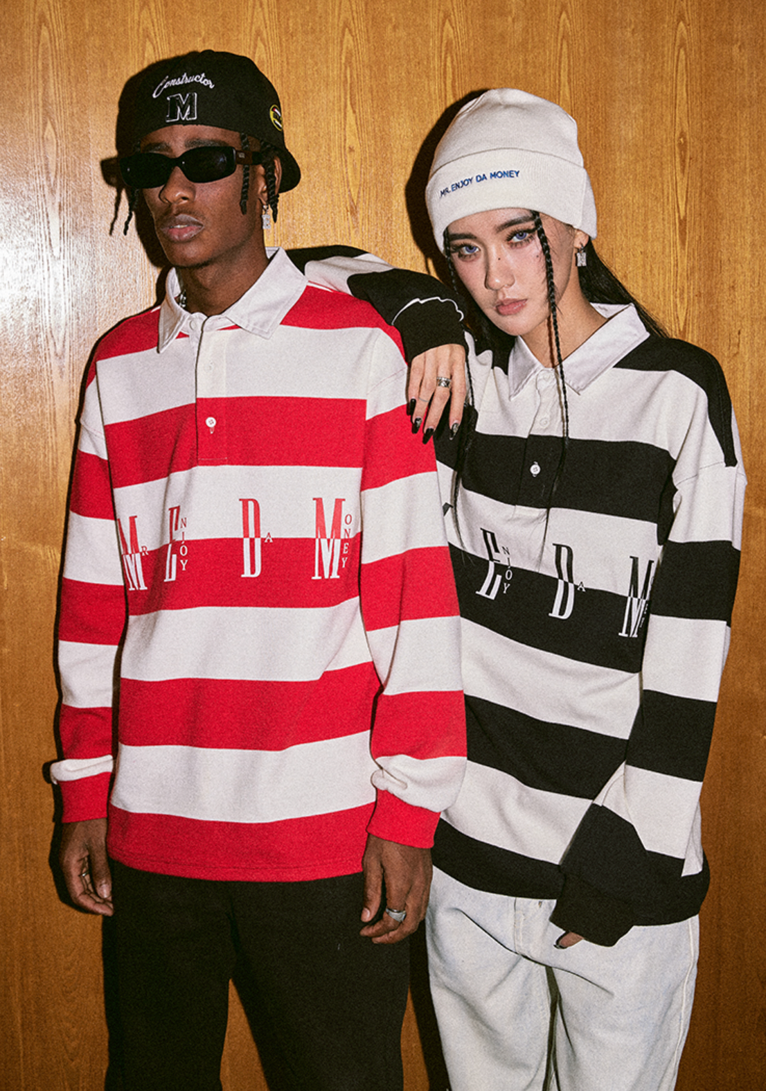 MEDM Striped Logo Long Sleeved Polo Shirt
