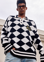 MEDM Diamond Sweater Long Sleeved Polo Shirt