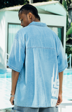 PRBLMS Chinese Big LOGO Denim Short Sleeved Shirt