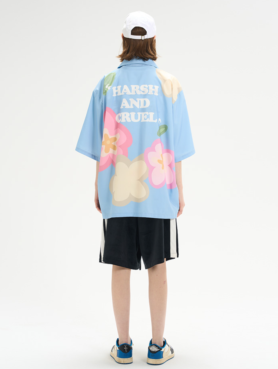 Harsh and Cruel Hand Painted Flowers Print Cuban Shirt