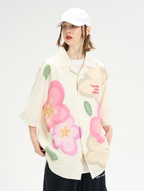 Harsh and Cruel Hand Painted Flowers Print Cuban Shirt