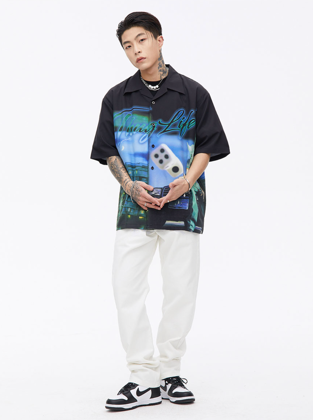 Thug Life Print Short Sleeved Shirt