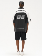 Harsh and Cruel Color Blocking Handwritten Lapel F1 Racing Suit Shirt