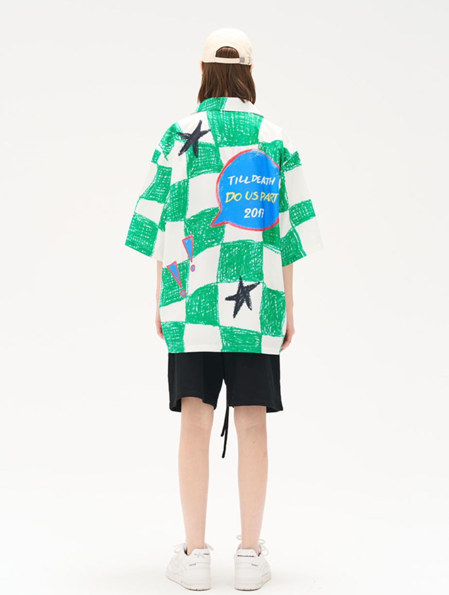 Harsh and Cruel Checkerboard Star Print Cuban Shirt