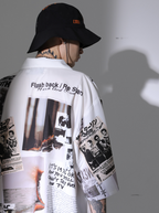 Harsh and Cruel Vintage Newspaper Print Cuban Shirt